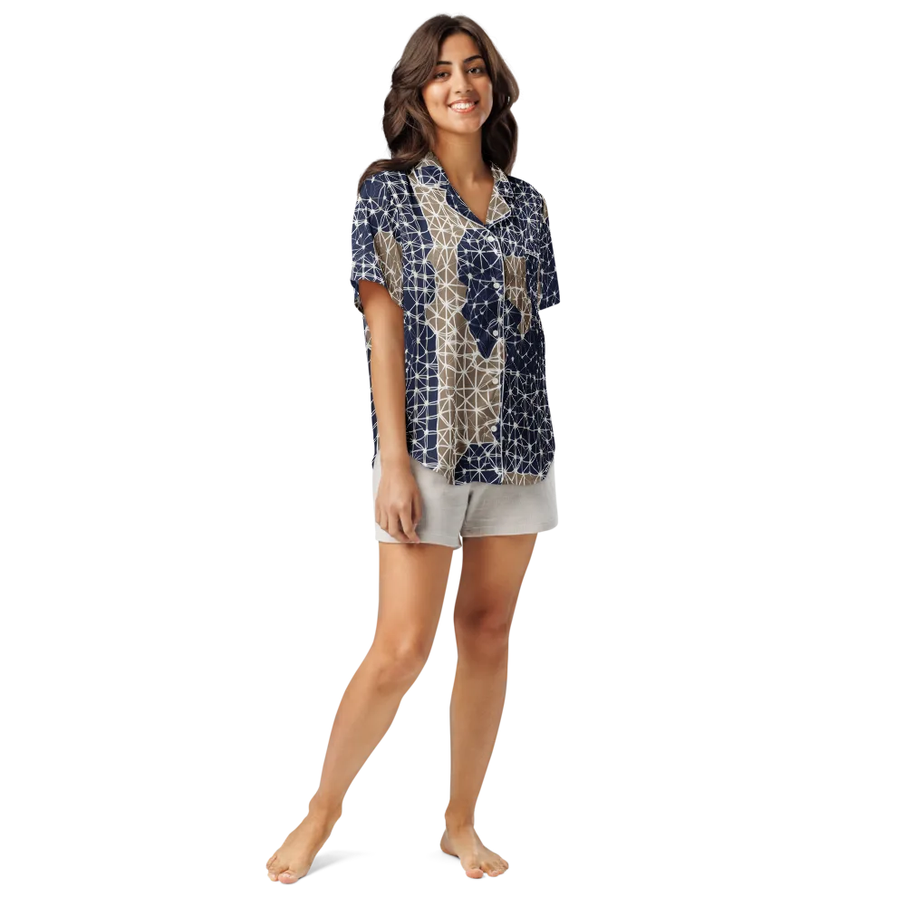 Ivory Interlace on Women's Short Sleeve Pajama Top — Front