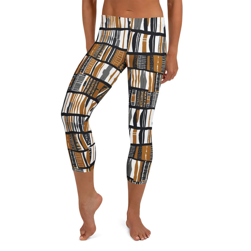 Ochre Rhythm on Capri Leggings — Front