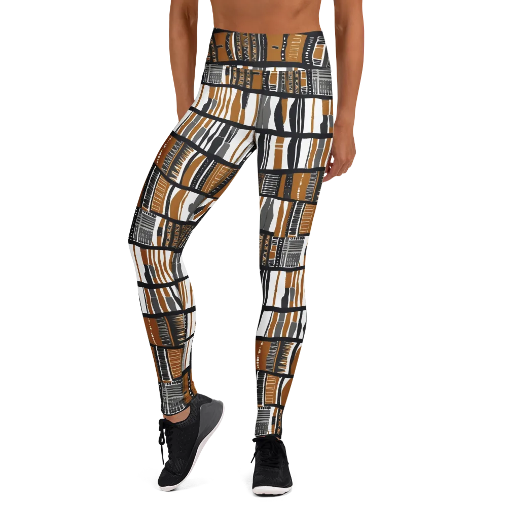 Ochre Rhythm on Yoga Leggings — Front