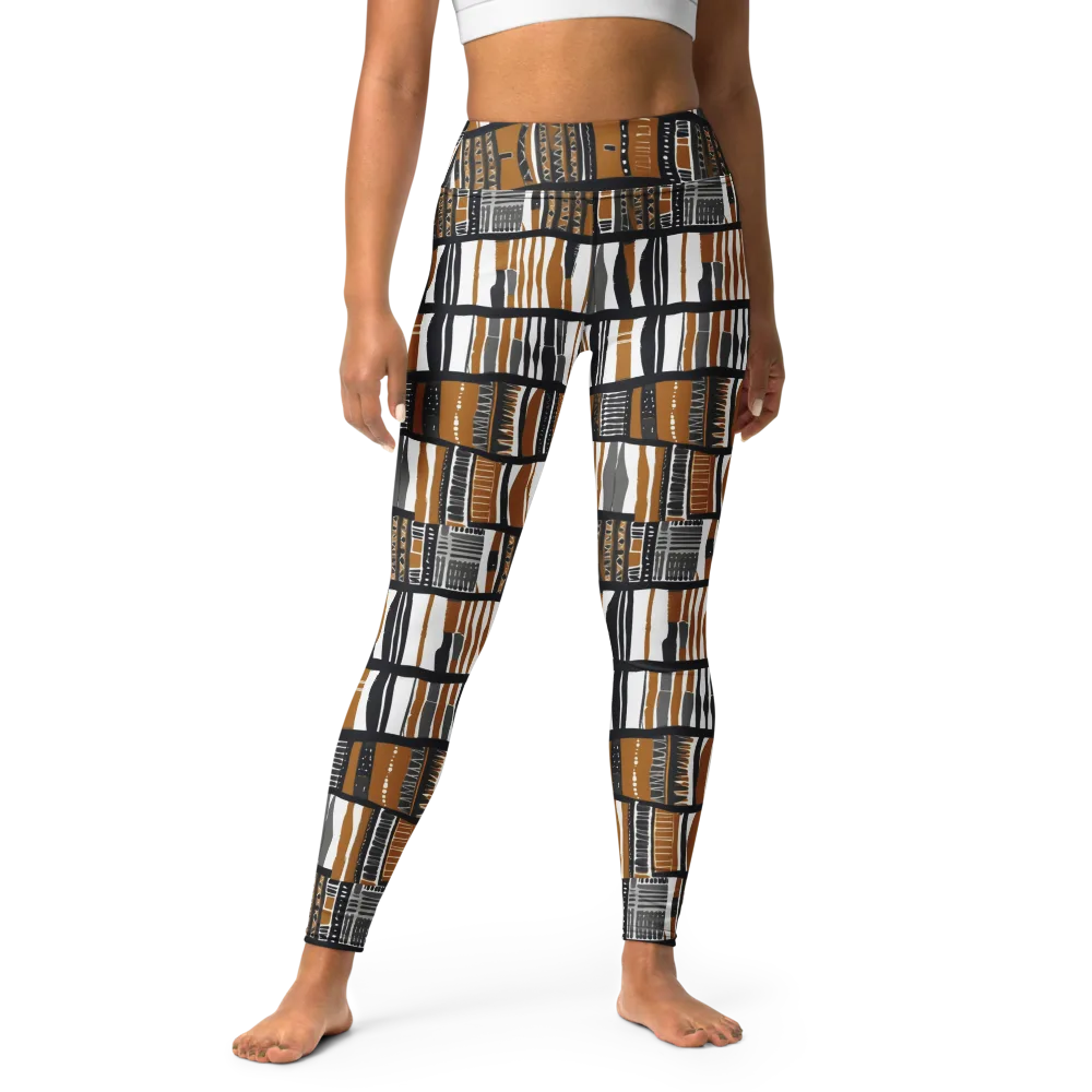 Ochre Rhythm on Yoga Leggings — Front