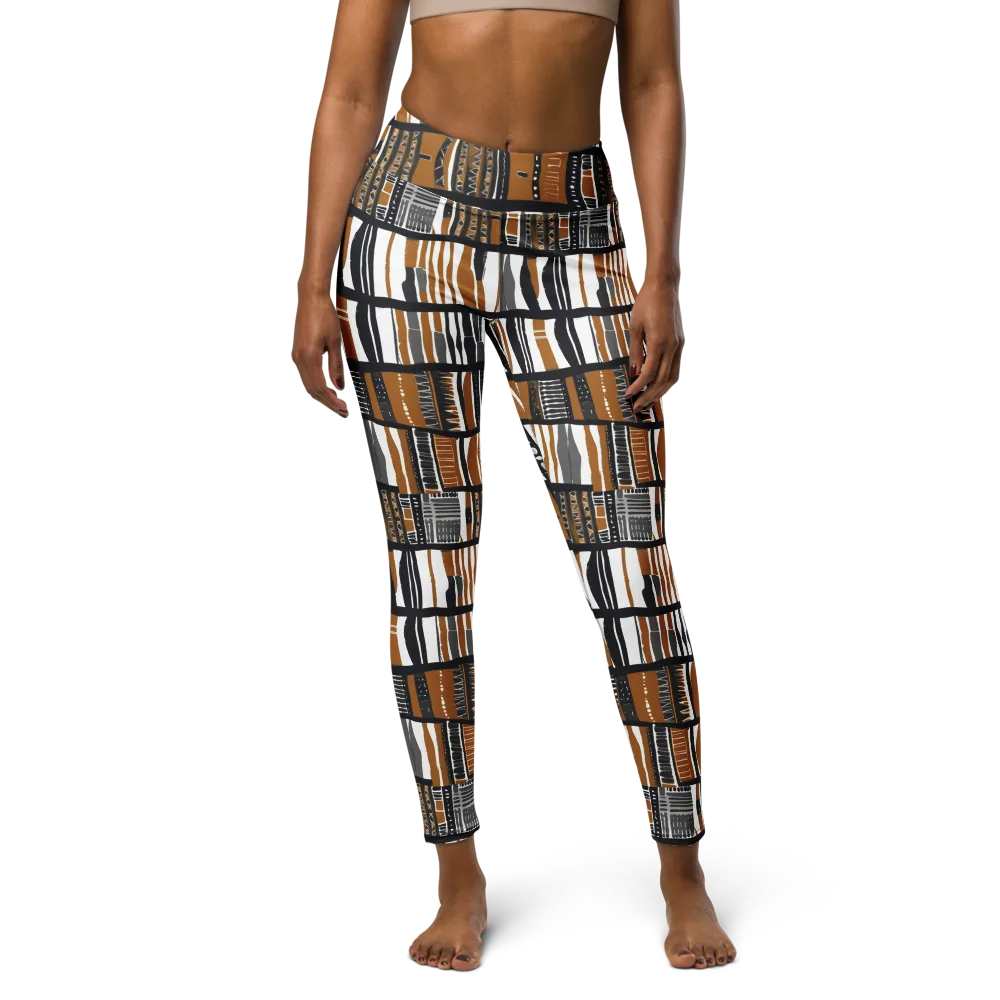 Ochre Rhythm on Yoga Leggings — Front