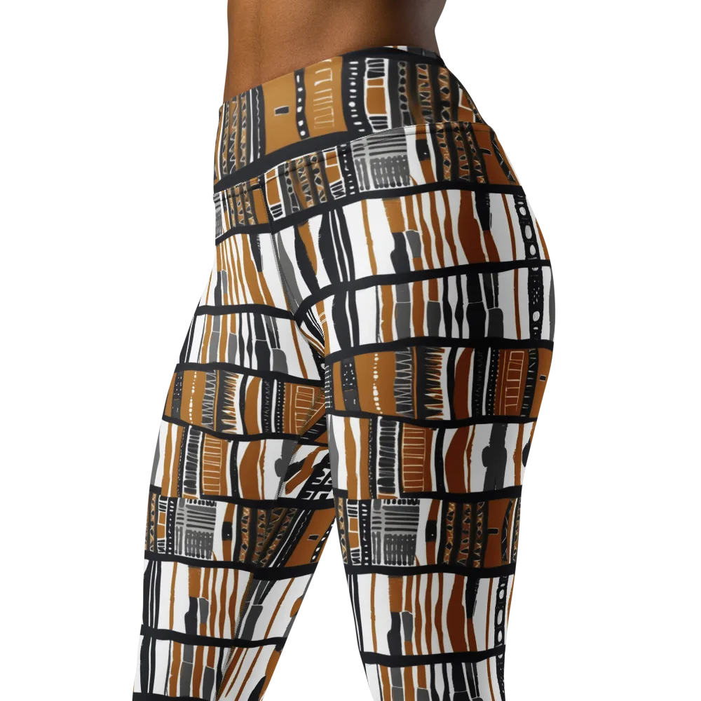 Ochre Rhythm on Yoga Leggings — Left Front
