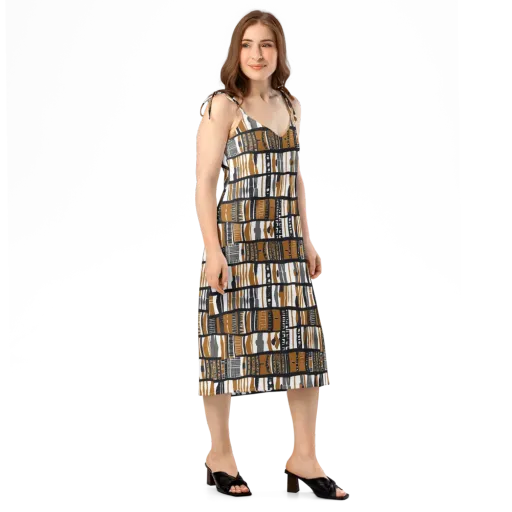 Ochre Rhythm on a Slip Dress