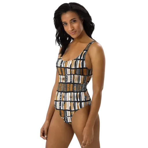 Ochre Rhythm on a One-Piece Swimsuit