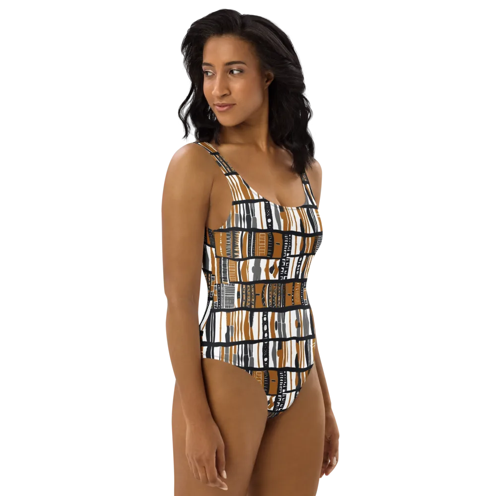 Ochre Rhythm on One-Piece Swimsuit — Right