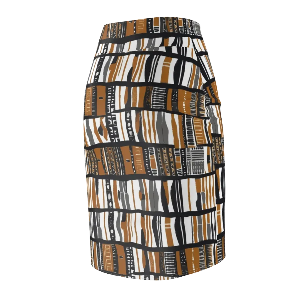 Ochre Rhythm on Pencil Skirt — Back Side