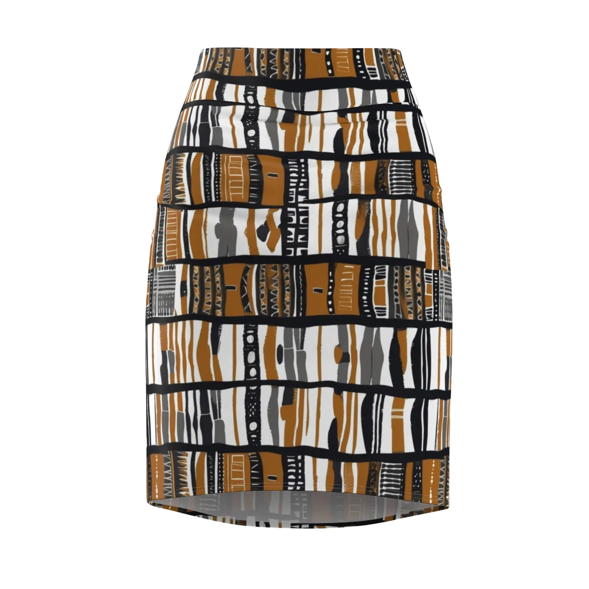 Ochre Rhythm on Pencil Skirt — Front