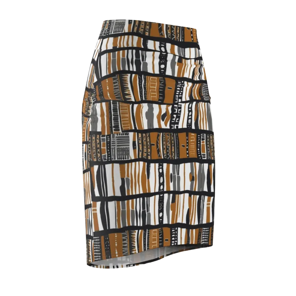 Ochre Rhythm on Pencil Skirt — Front Side