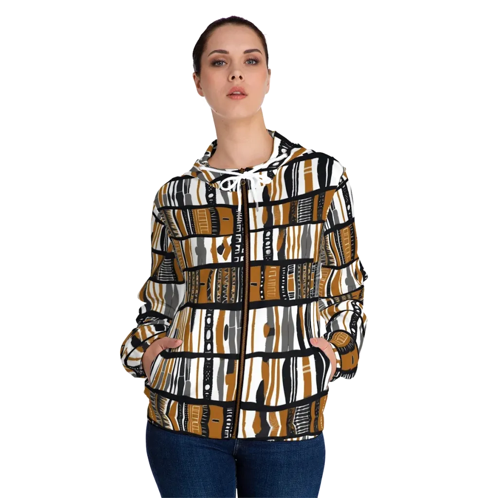 Ochre Rhythm on Women's Full-Zip Hoodie — Front On Person