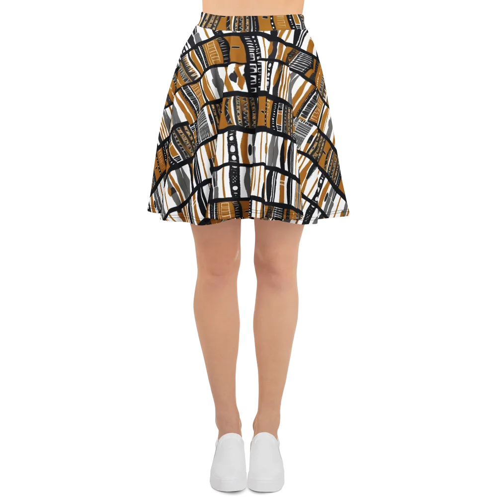 Ochre Rhythm on Skater Skirt — Front