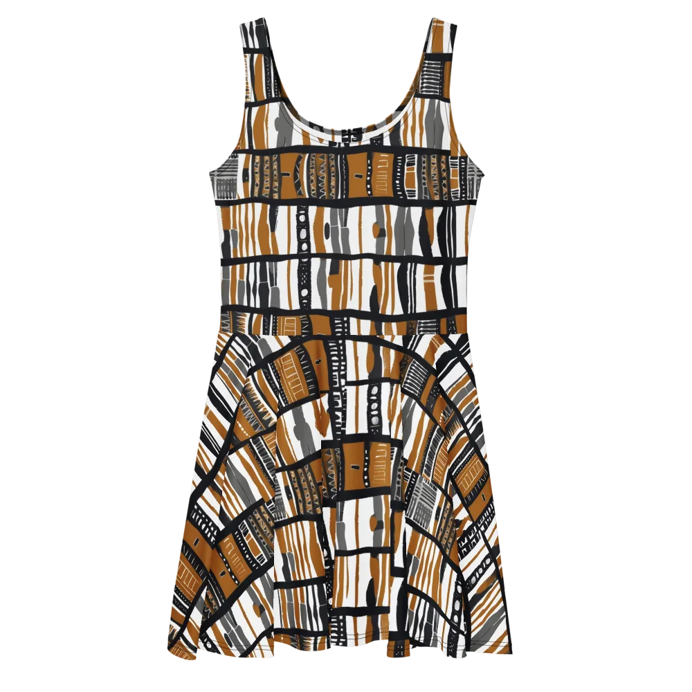 Ochre Rhythm on Skater Dress — Front