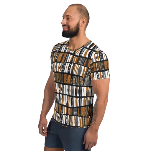Ochre Rhythm on a Men's Athletic T-Shirt