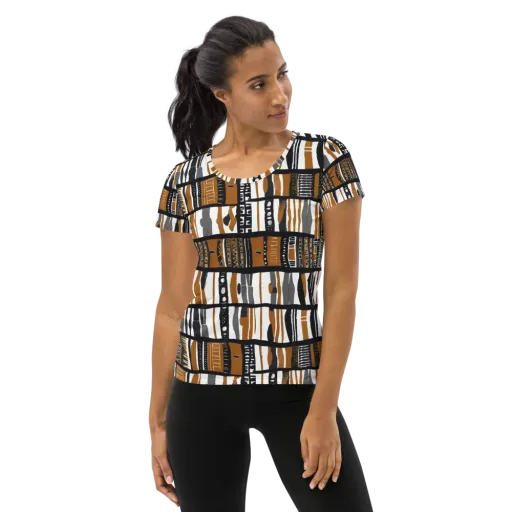Ochre Rhythm on a Women's Athletic T-Shirt