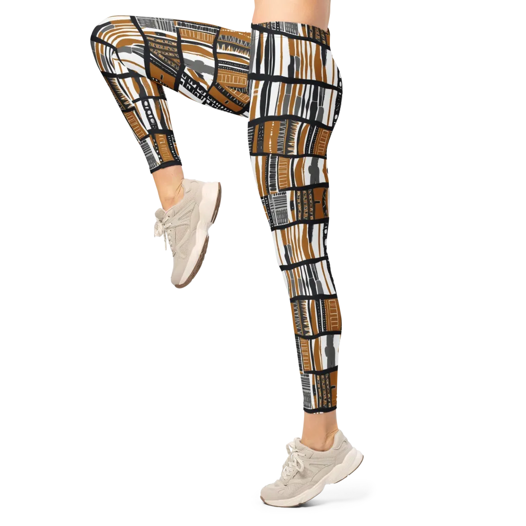 Ochre Rhythm on Leggings — Left