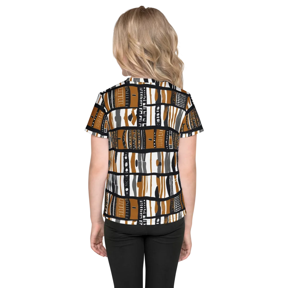 Ochre Rhythm on Kids Crew Neck T-Shirt — Back