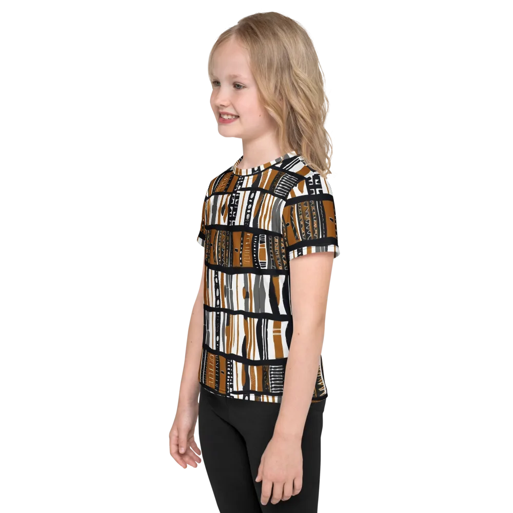 Ochre Rhythm on Kids Crew Neck T-Shirt — Left