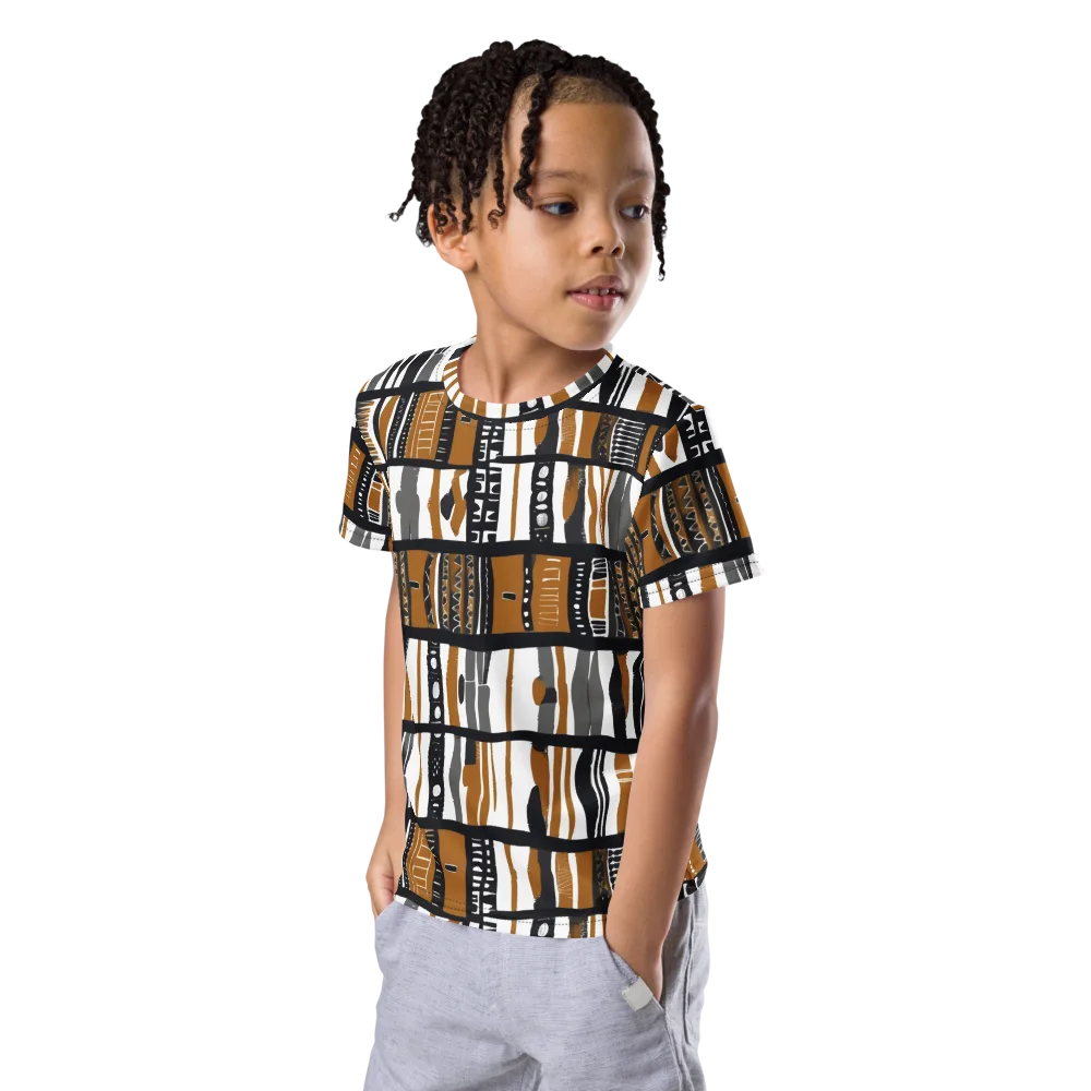 Ochre Rhythm on Kids Crew Neck T-Shirt — Left Front