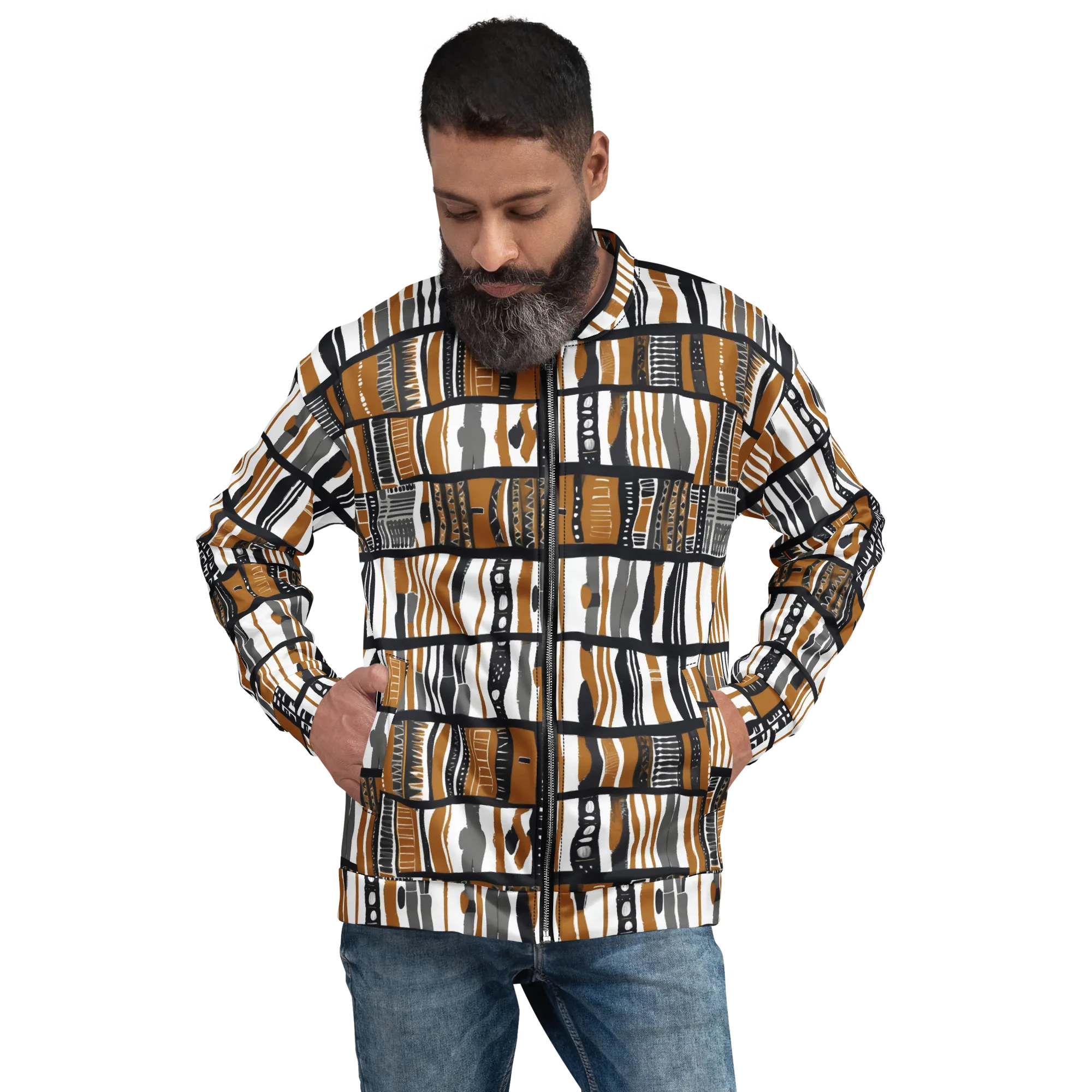 Ochre Rhythm on Bomber Jacket — Front