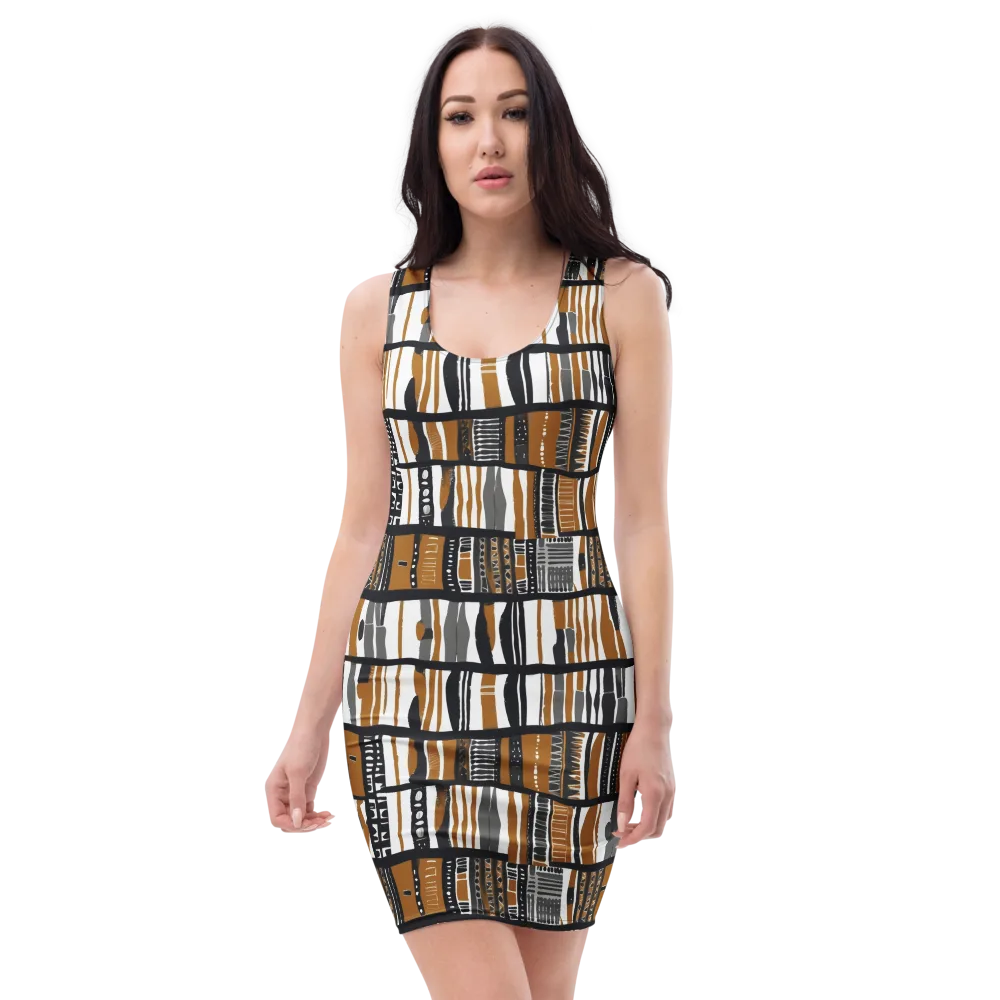 Ochre Rhythm on Bodycon Dress — Front