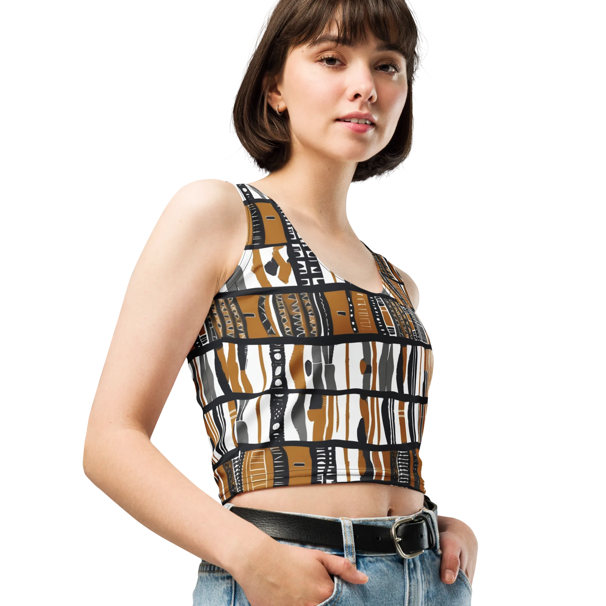 Ochre Rhythm on Crop Top — Right Front