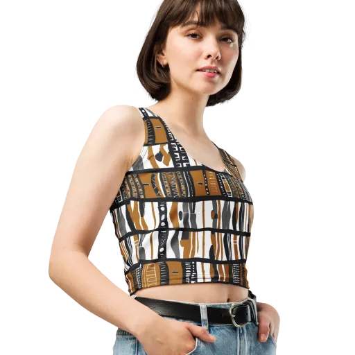 Ochre Rhythm on a Crop Top