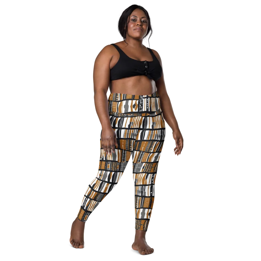 Ochre Rhythm on Leggings with Pockets — Front