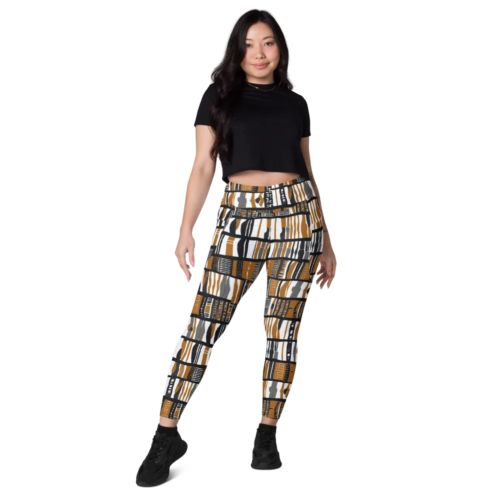 Ochre Rhythm on Leggings with Pockets — Front
