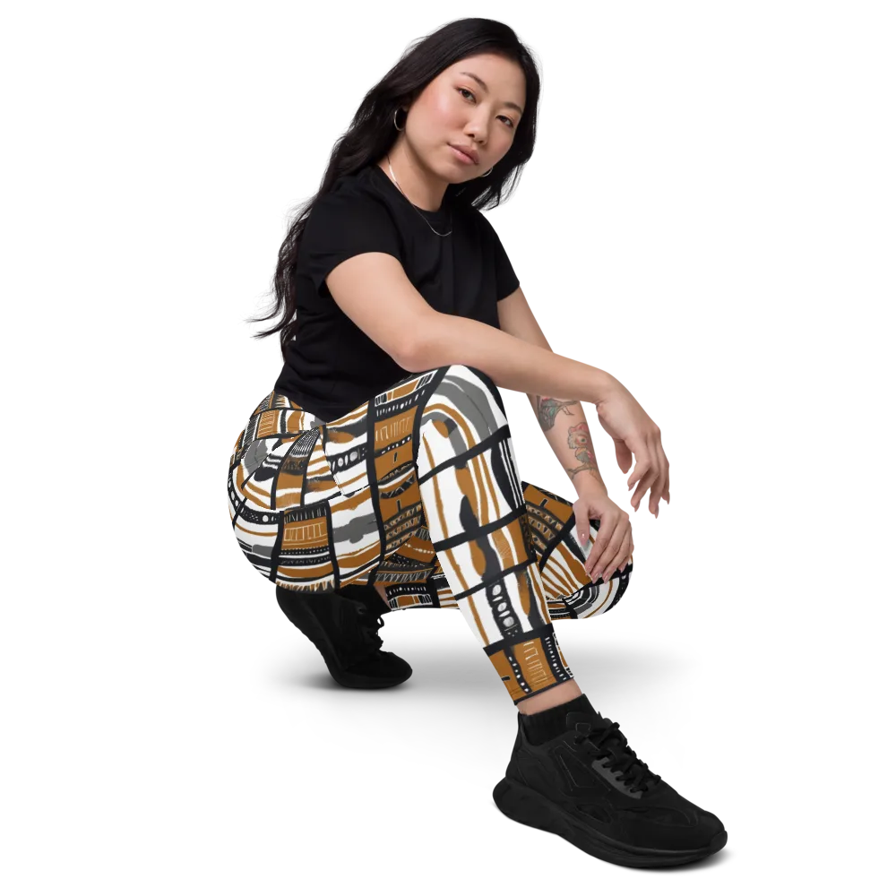 Ochre Rhythm on Leggings with Pockets — Right Front