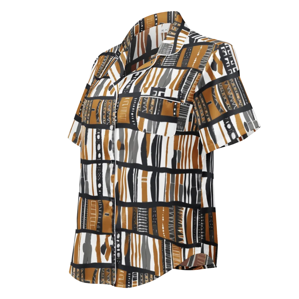 Ochre Rhythm on Women's Short Sleeve Pajama Top — Left Front