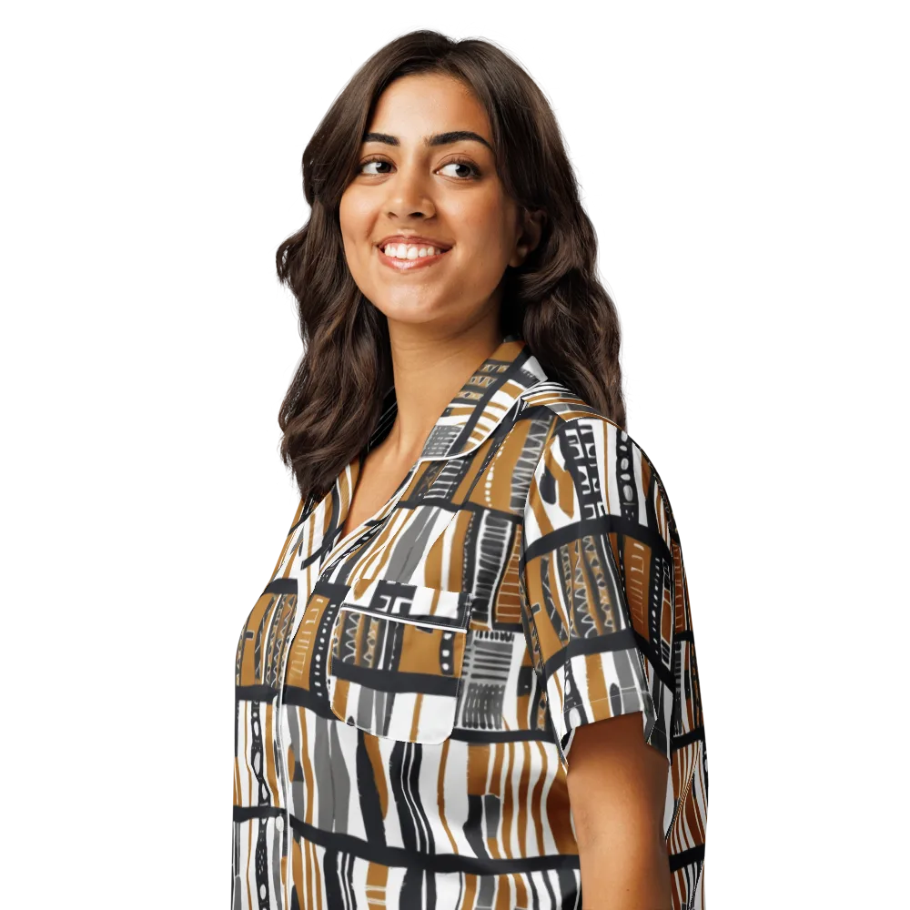 Ochre Rhythm on Women's Short Sleeve Pajama Top — Left Front