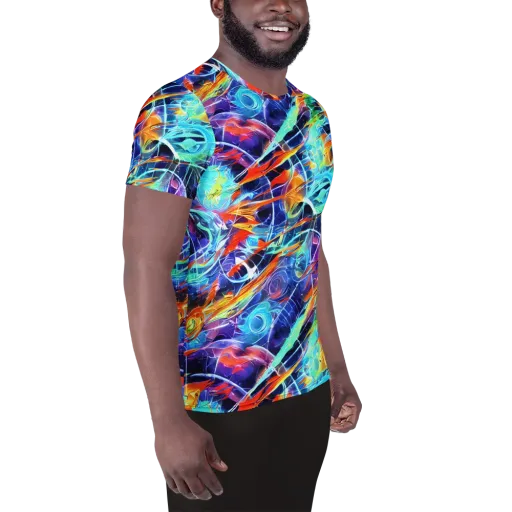 Stellar Crossfire on a Men's Athletic T-Shirt