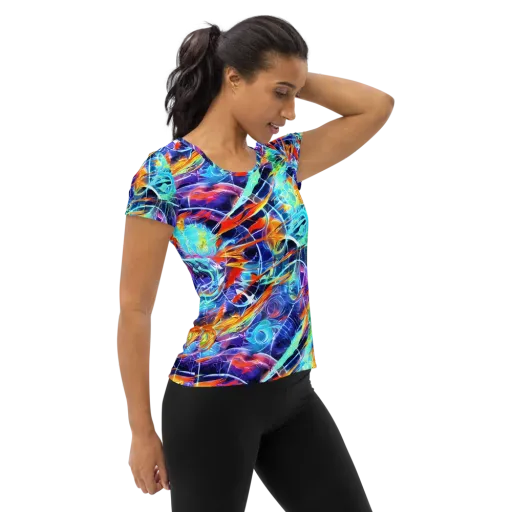 Stellar Crossfire on a Women's Athletic T-Shirt