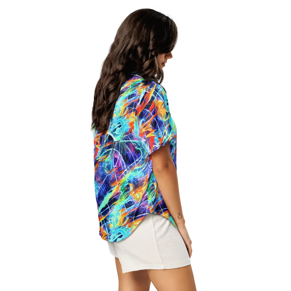 Stellar Crossfire on Women's Short Sleeve Pajama Top — Right Back