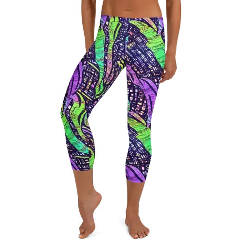 Neon Jungle Grid on a Capri Leggings