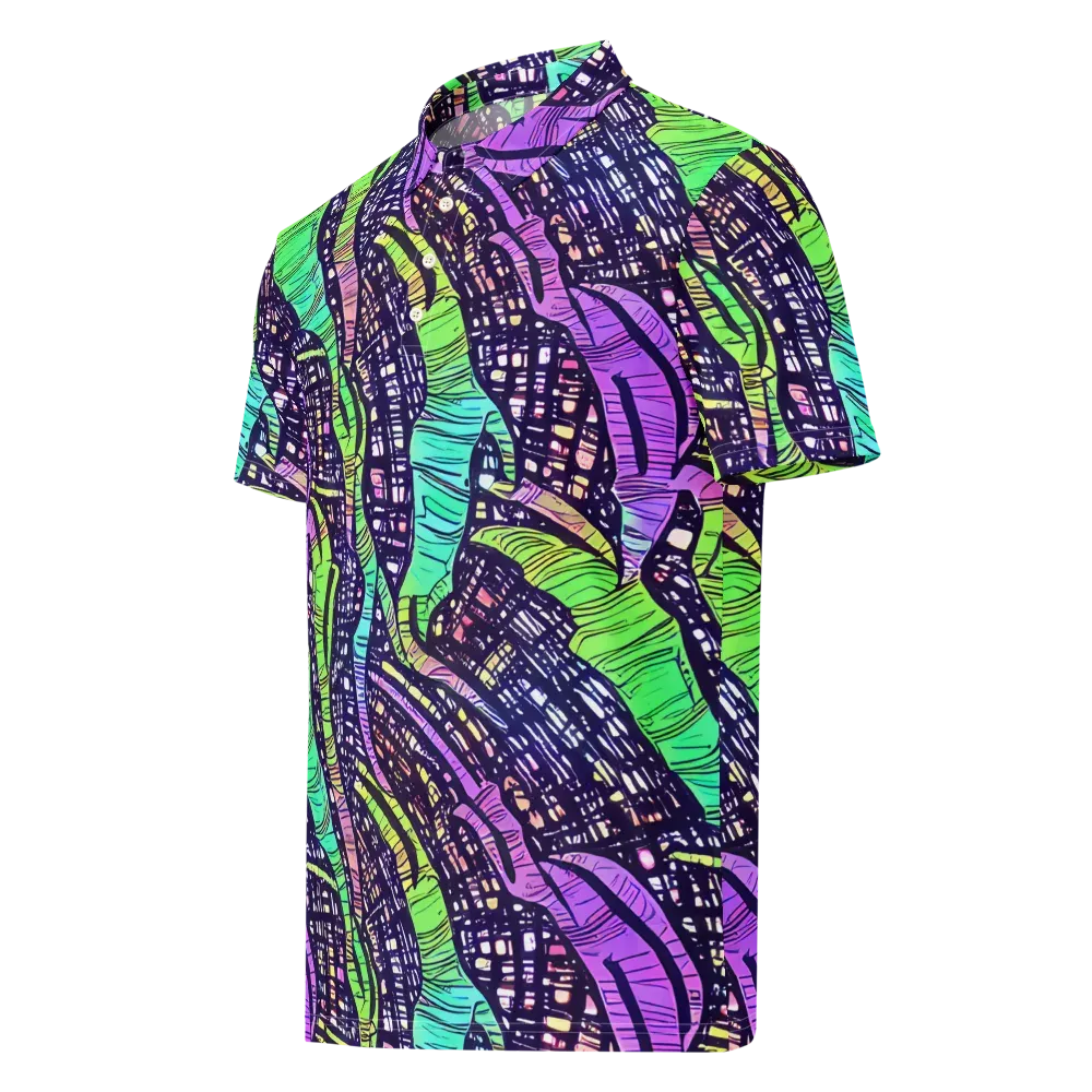 Neon Jungle Grid on Men's Slim Fit Polo Shirt — Left Front