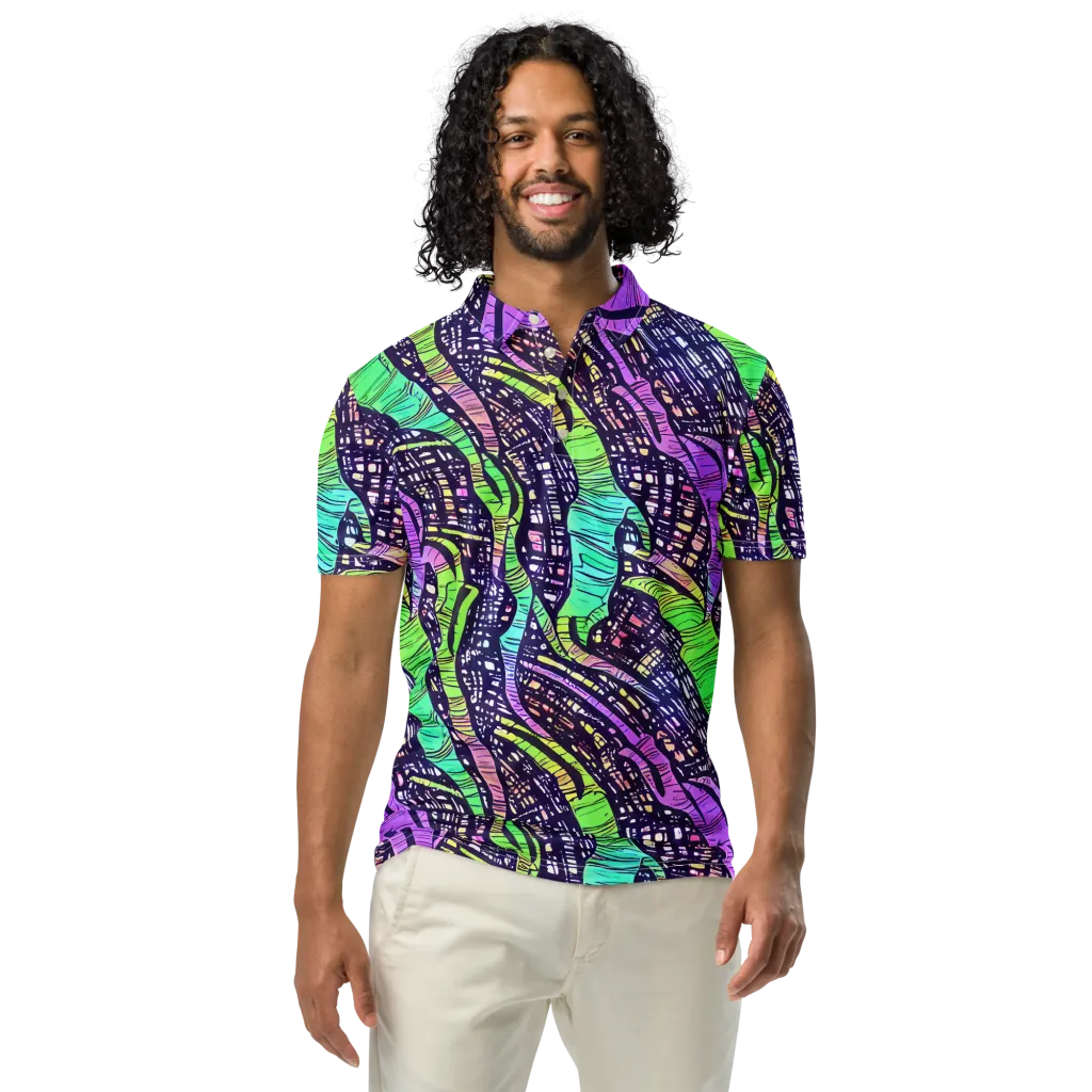 Neon Jungle Grid on Men's Slim Fit Polo Shirt — Front