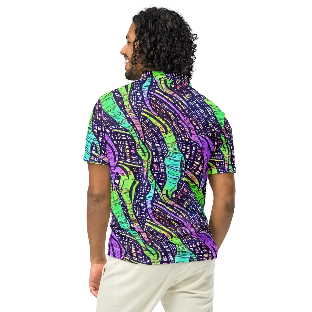 Neon Jungle Grid on Men's Slim Fit Polo Shirt — Back