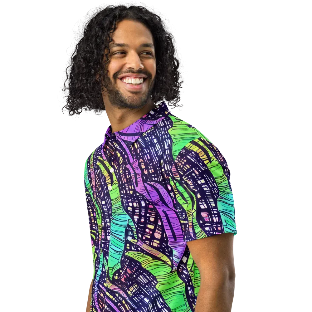 Neon Jungle Grid on Men's Slim Fit Polo Shirt — Left Front