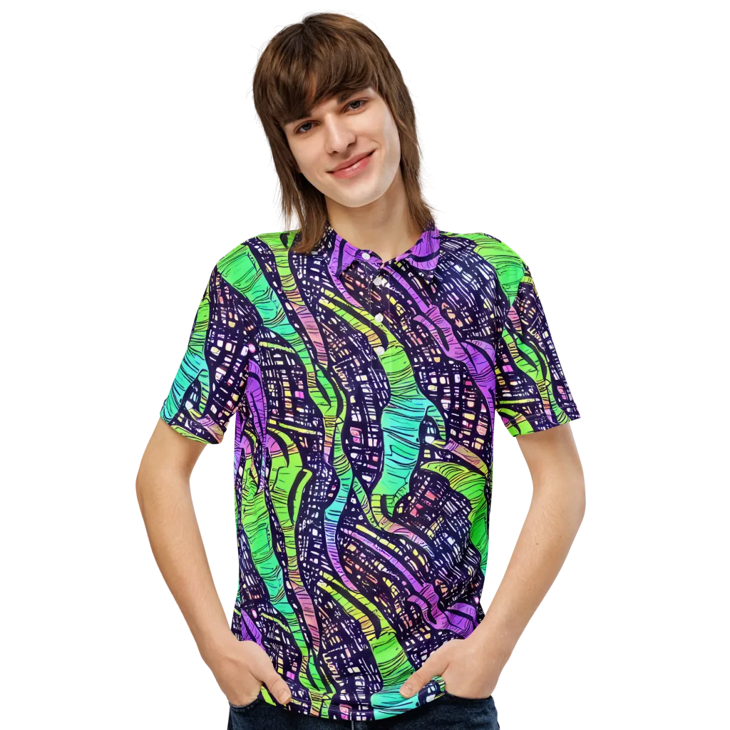 Neon Jungle Grid on Men's Slim Fit Polo Shirt — Front