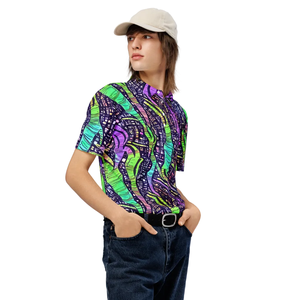 Neon Jungle Grid on Men's Slim Fit Polo Shirt — Right Front