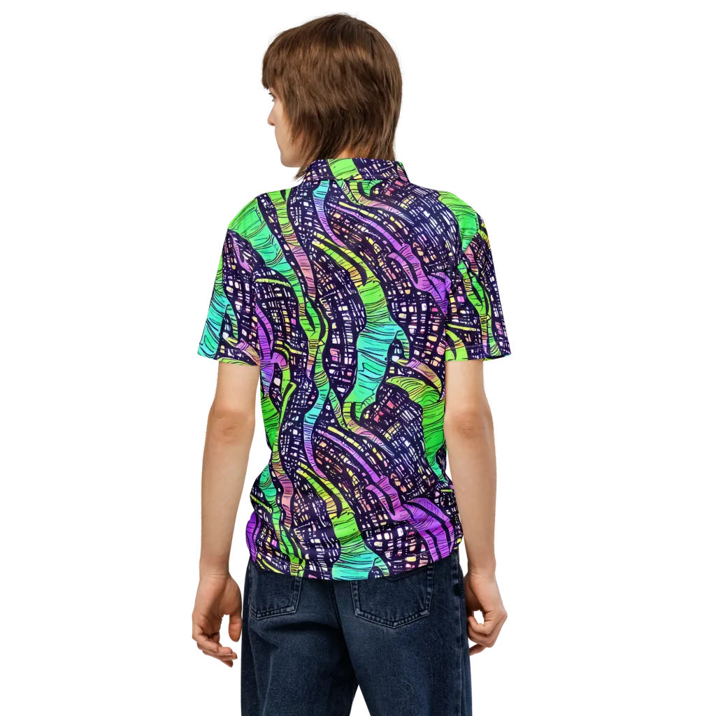 Neon Jungle Grid on Men's Slim Fit Polo Shirt — Back