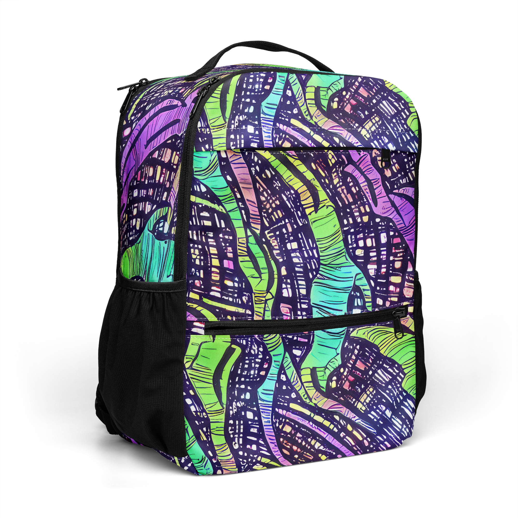 Neon Jungle Grid on Utility Backpack — Right Front