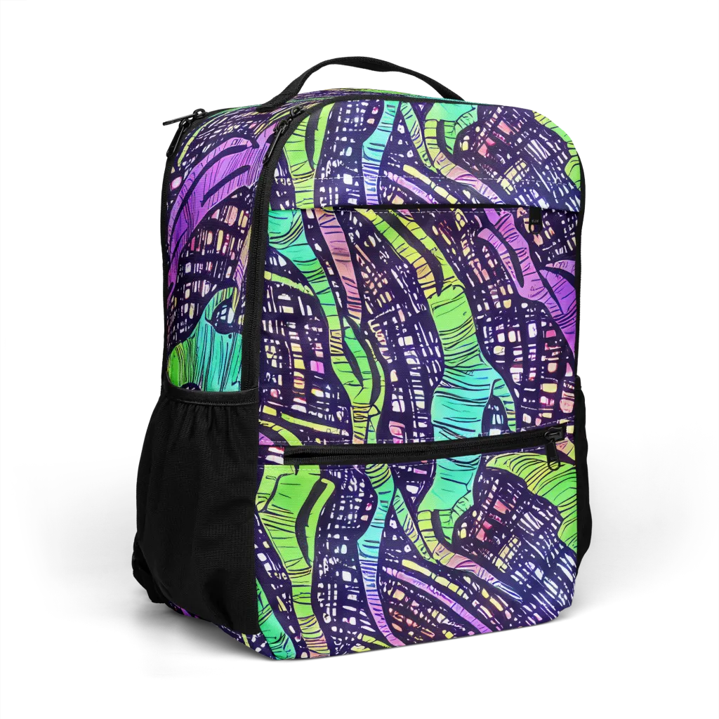 Neon Jungle Grid on Utility Backpack — Right Front