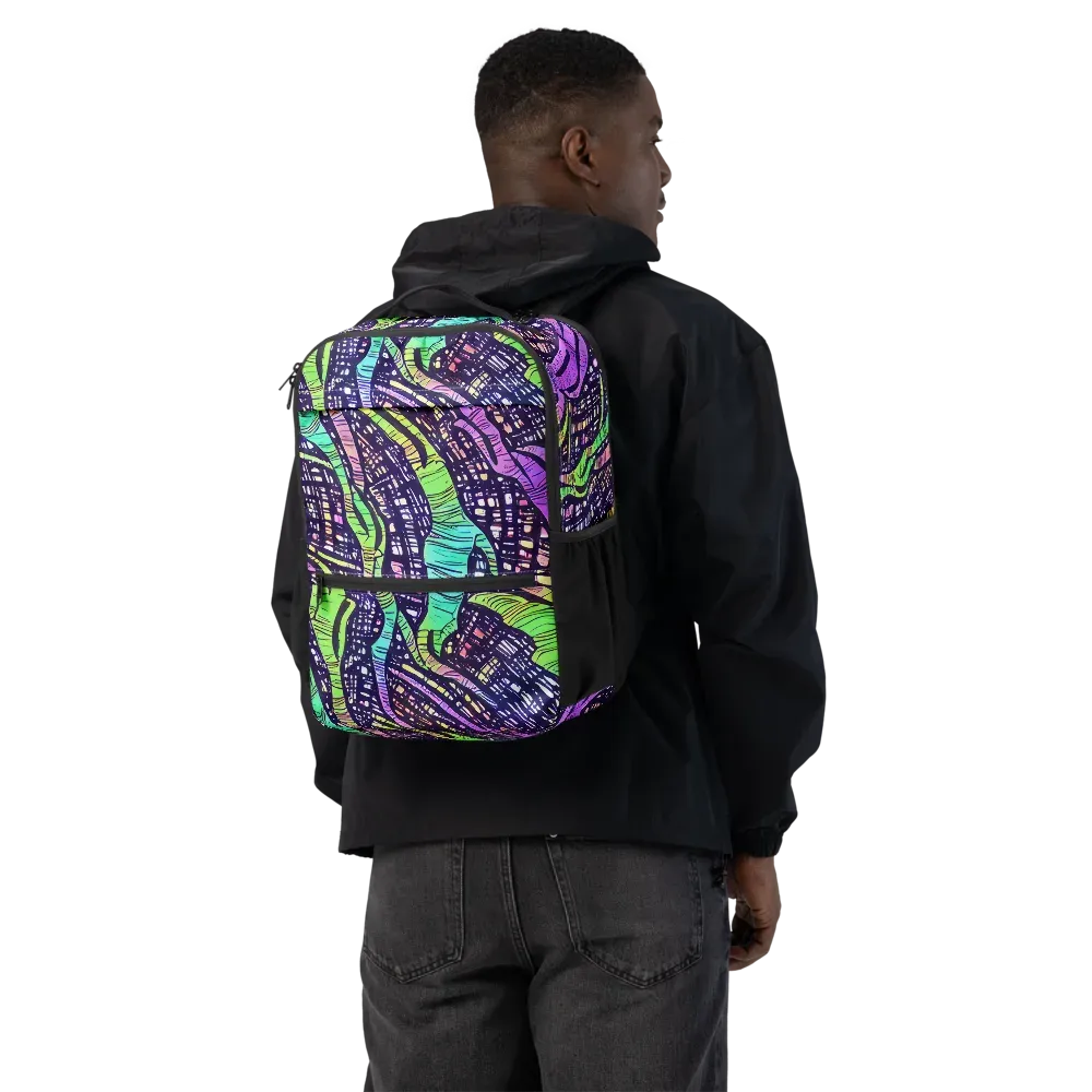 Neon Jungle Grid on Utility Backpack — Back