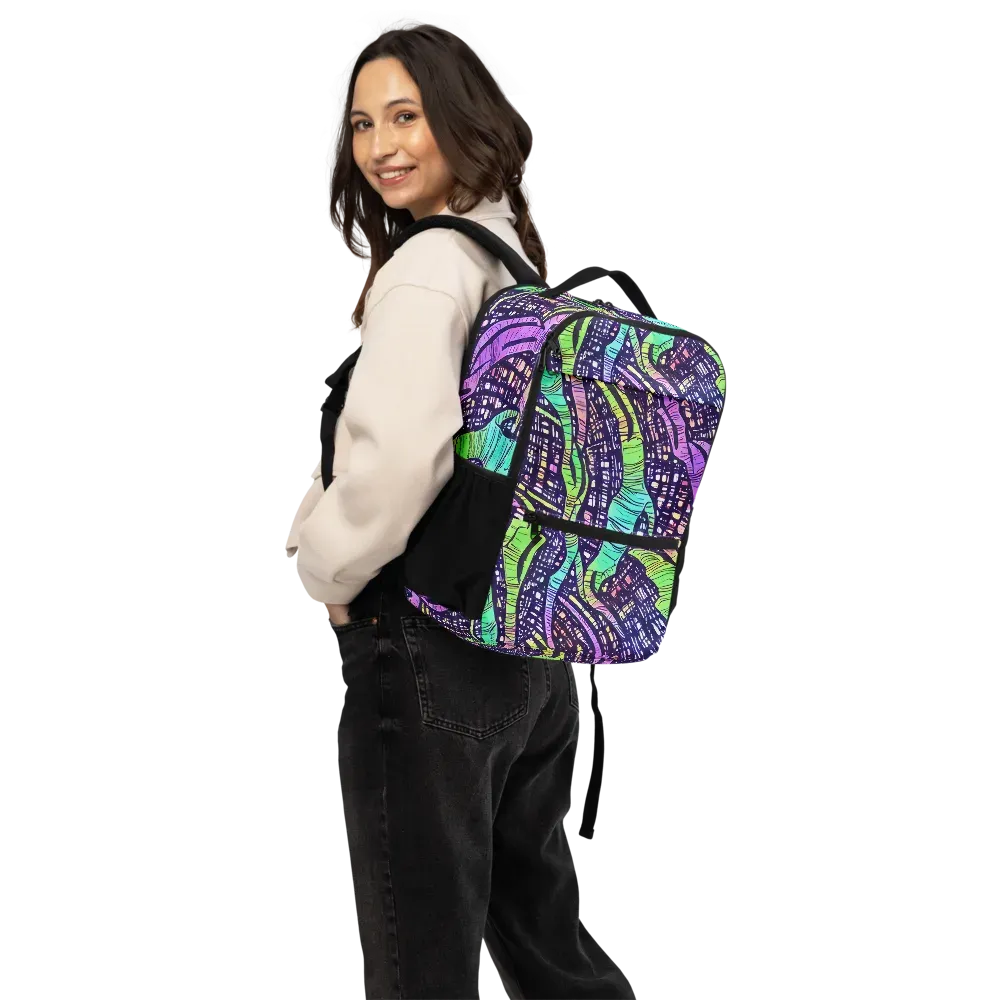 Neon Jungle Grid on Utility Backpack — Back