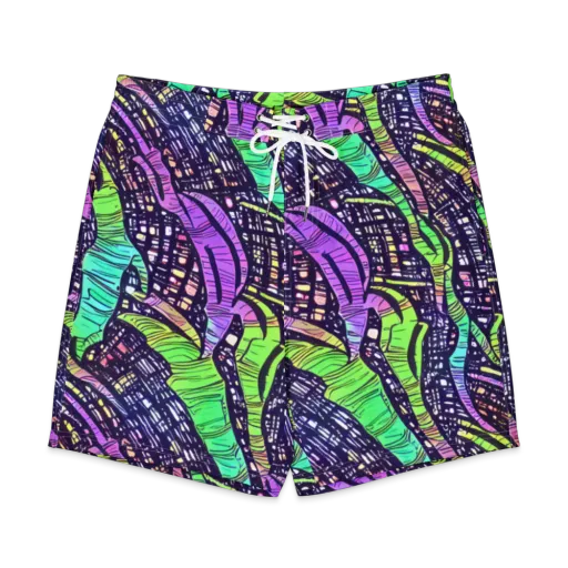 Neon Jungle Grid on a Men's Board Shorts