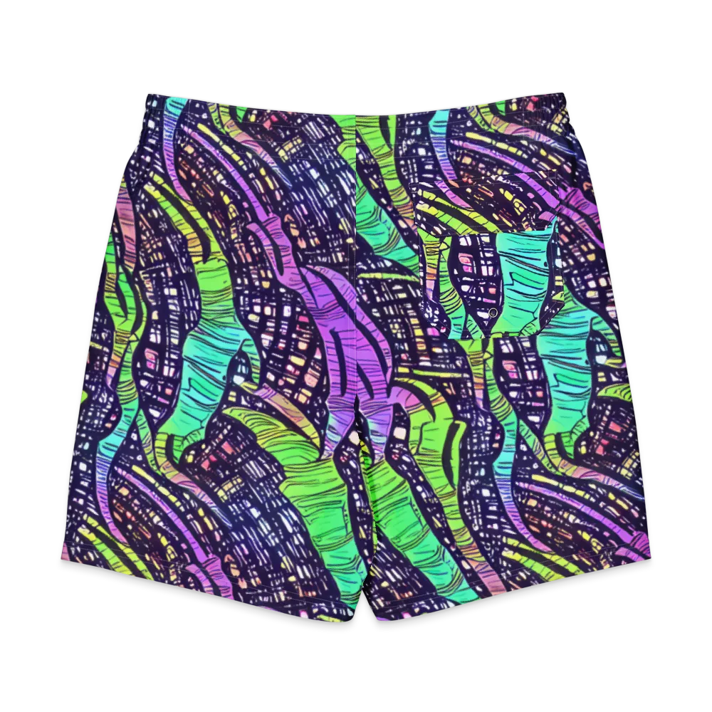 Neon Jungle Grid on Men's Board Shorts — Back