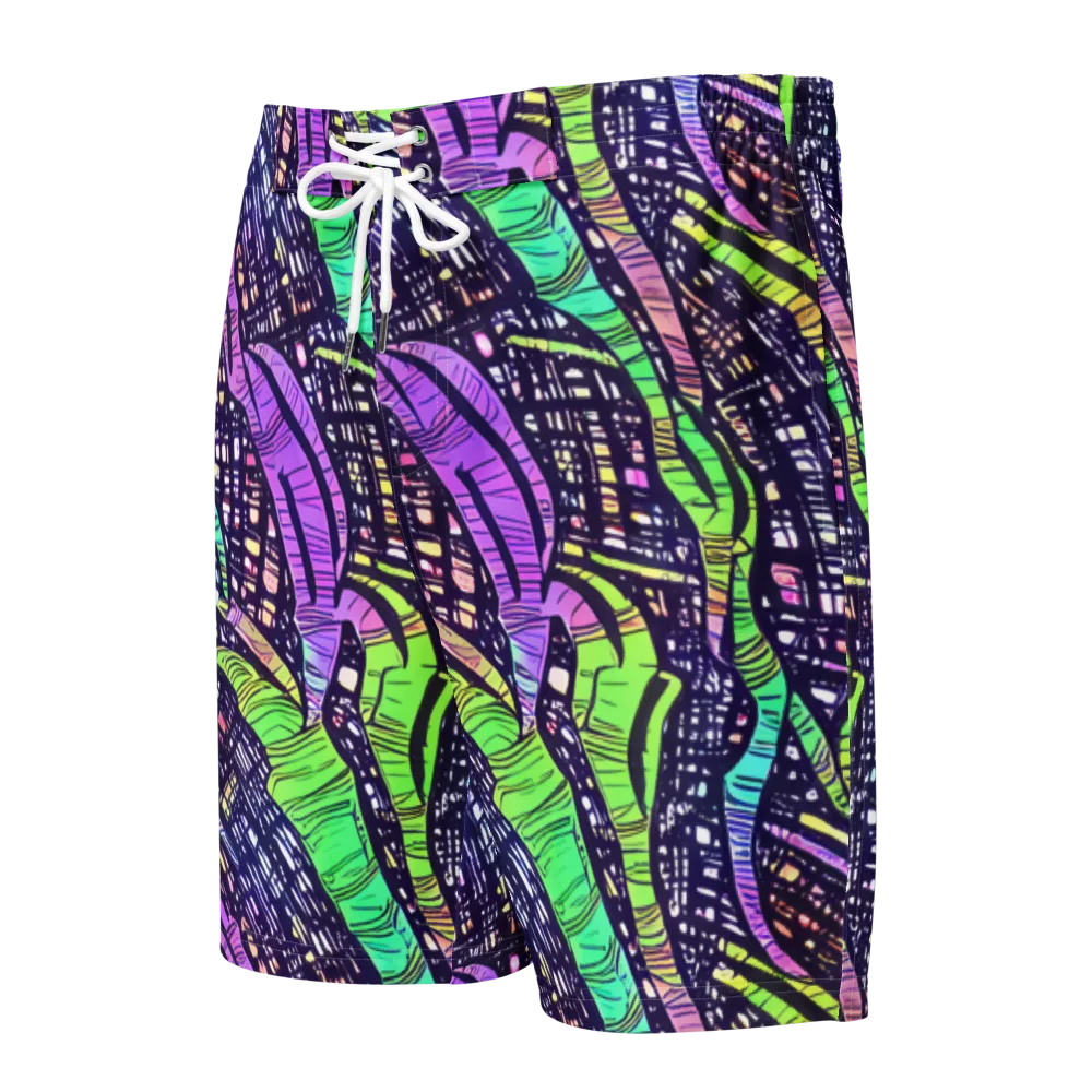 Neon Jungle Grid on Men's Board Shorts — Front