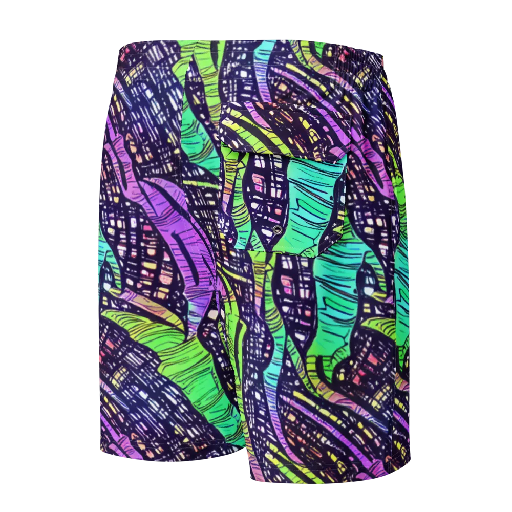 Neon Jungle Grid on Men's Board Shorts — Back