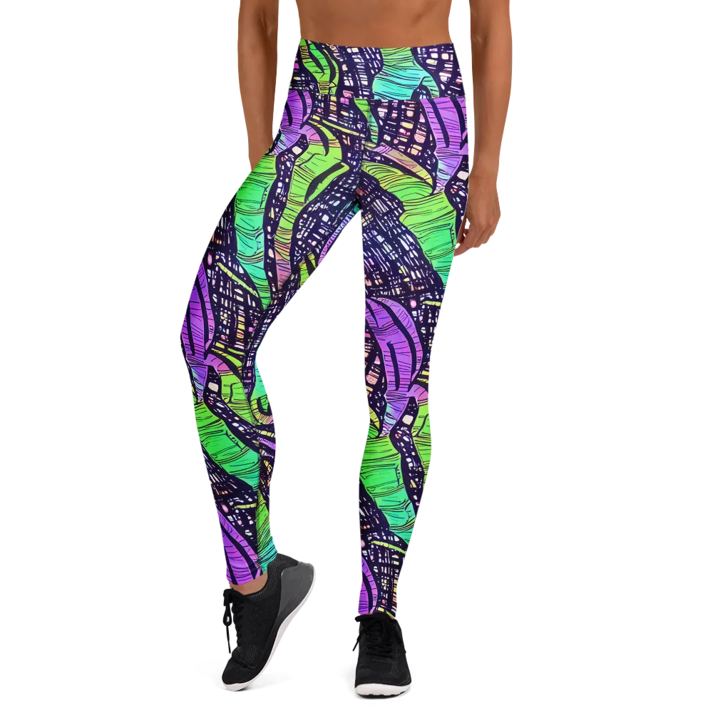Neon Jungle Grid on Yoga Leggings — Front